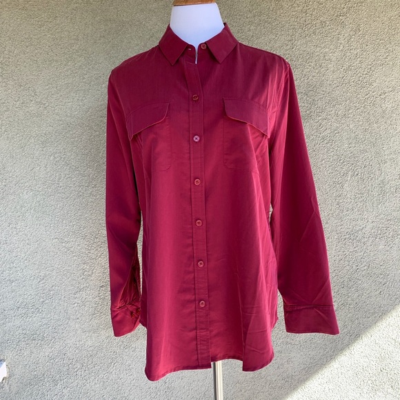 Chico’s Raspberry Red Button Down Shirt Size 12-14 - Picture 5 of 8